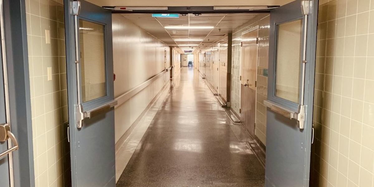 An empty hospital corridor